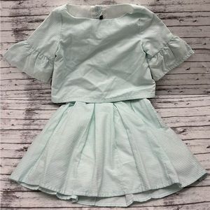 Janie And Jack 2-Piece Skirt Pearl Button Blouse Size 5 Light Blue White Stripe